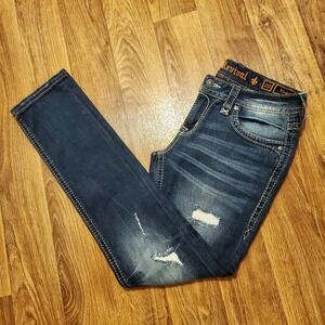 Rock Revival Jeans Women 29 Straight Leg Joyelle Distressed‎ Denim Zip Pockets